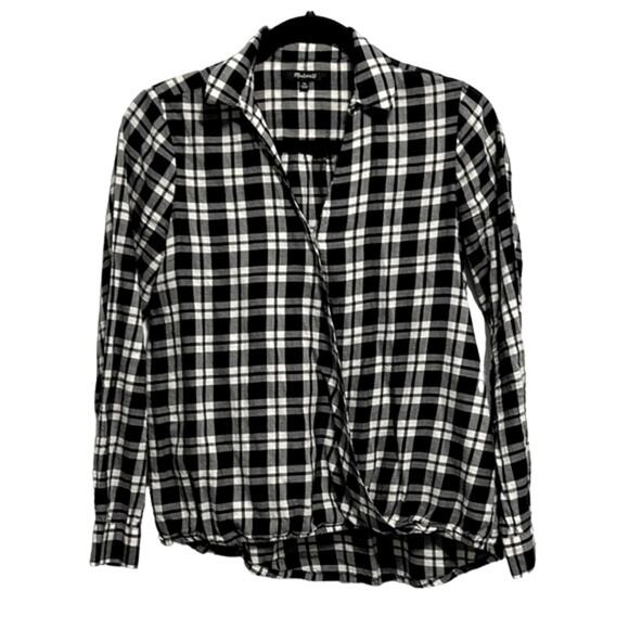 Madewell Wrap-Front Shirt in black and white plaid size xs - Picture 1 of 7